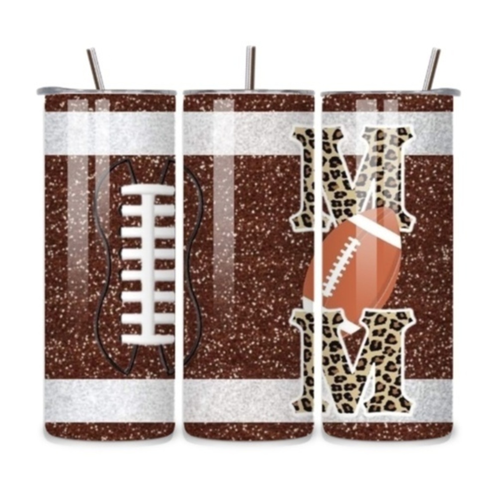 Handmade Football Mom 20oz Stainless Steel Tumbler – Leopard Print Glitter Sport